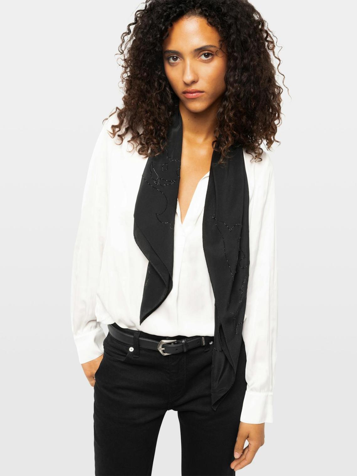 Zadig & Voltaire Blondie 85 Strass Western Scarf, Black.