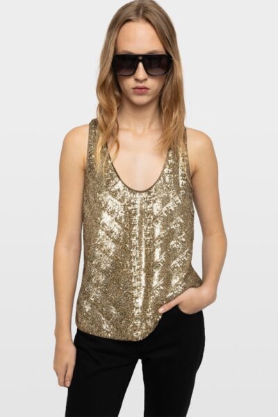Zadig & Voltaire Tarys Sequins Top, Gold.