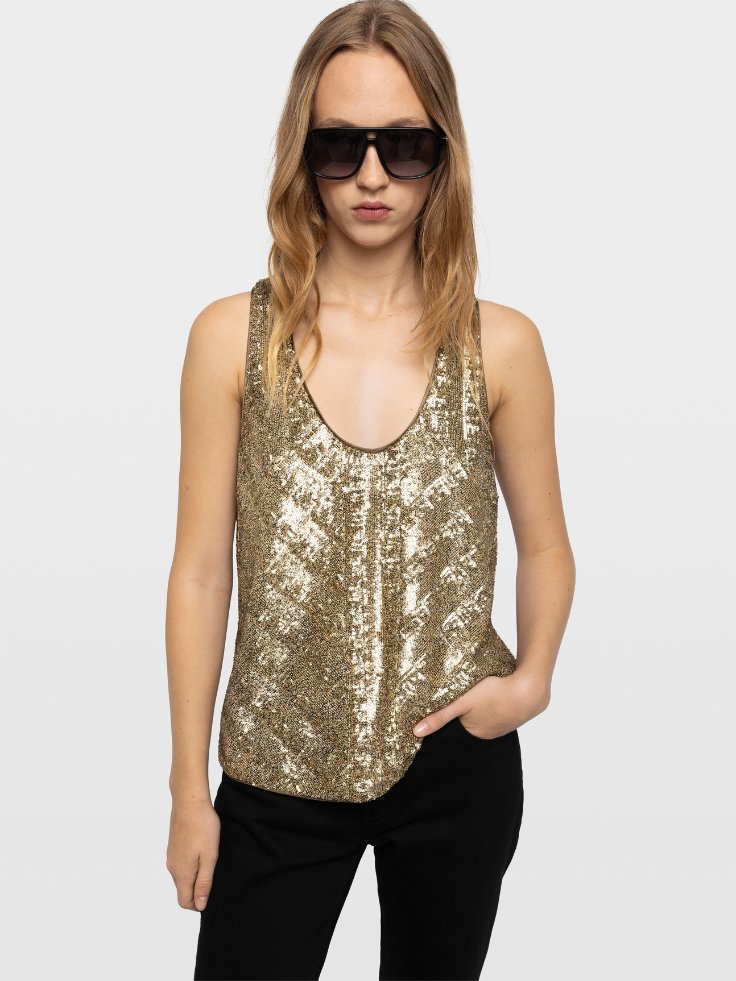 Zadig & Voltaire Tarys Sequins Top, Gold.